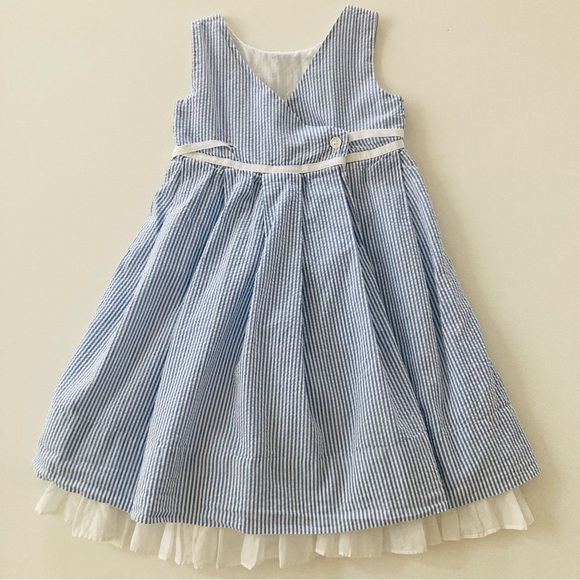 Ralph Lauren Girls 4 Blue Seersucker Wrap Dress - Picture 4 of 9